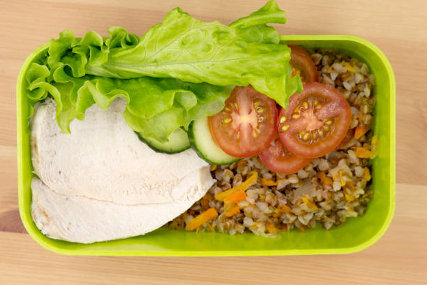 Packed lunch with whole grains and vegetables for afternoon energy